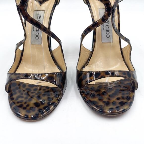 Jimmy Choo Lance Sandals Leopard Strappy Heels Brown Stiletto‎ Sz 39.5 / 9.5 - Picture 4 of 9